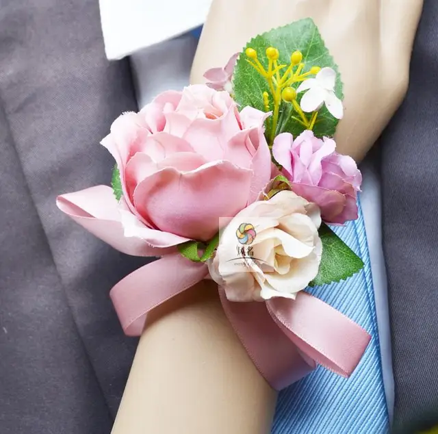 Stain Silk Rose Artificial Bride Bridesmaid Hand Wrist Corsage Party