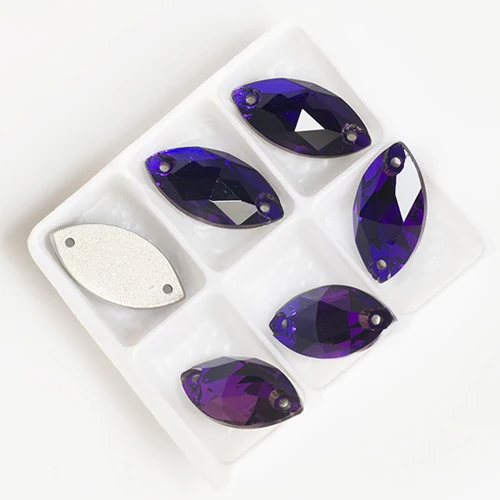 YANRUO 3223 Navette плоские с задней стороны стеклянные бусины, Стразы для шитья, стразы, пришивные камни и кристаллы для рукоделия - Цвет: Purple Velvet