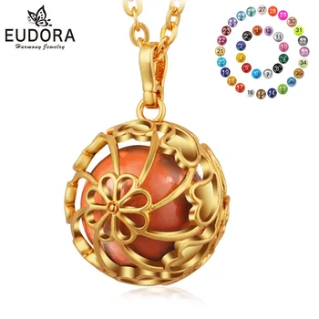 

Euodra Gold Angel Caller Floating Pumpkin Flower Locket Necklace Pregnancy Mexico Ball Harmony Ball Pendant Fine Jewelry K124G20