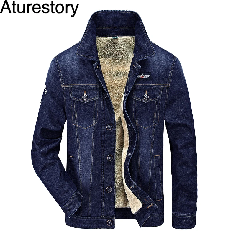 Buy Aturestory Men's Cowboy Denim Jacket Winter Plus