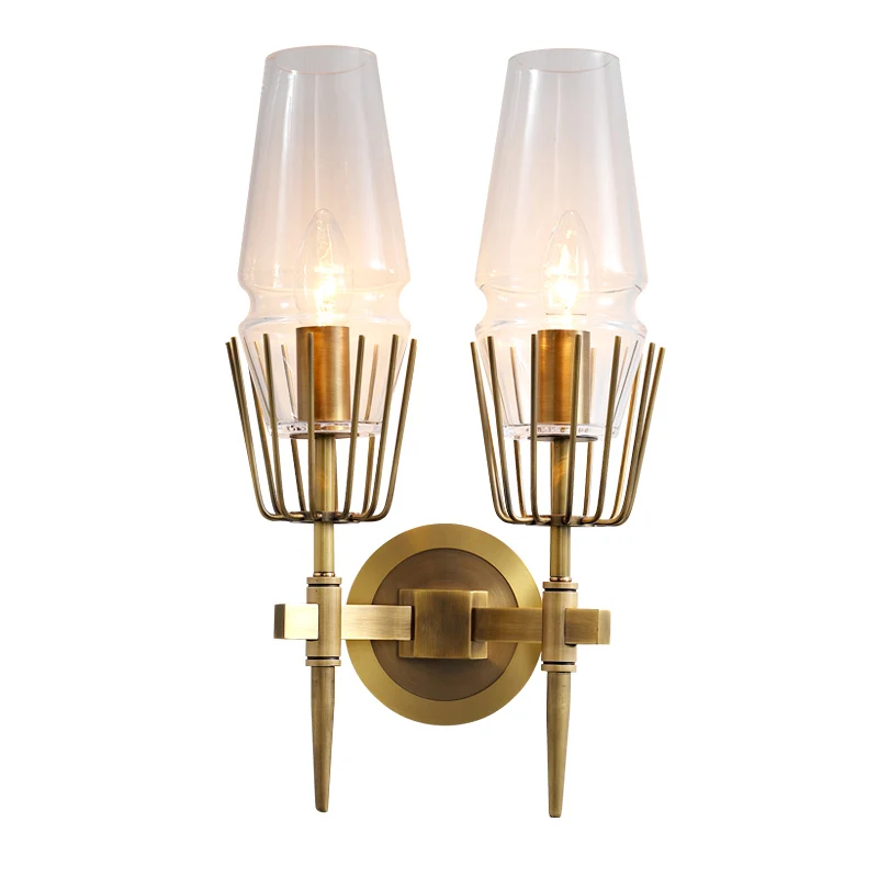 Us 47 59 30 Off Indoor Vintage Luxury Brass Wall Mounted Lamps For Home Newest Styles Antique French Bedroom Cafe Wall Lights Glass Shades In Led
