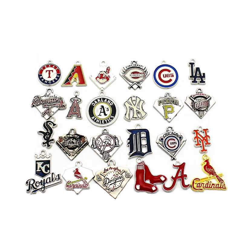 Wholesale Mixs 20pcs/lot Metal Enamel USA Baseball Team Dangle Charms