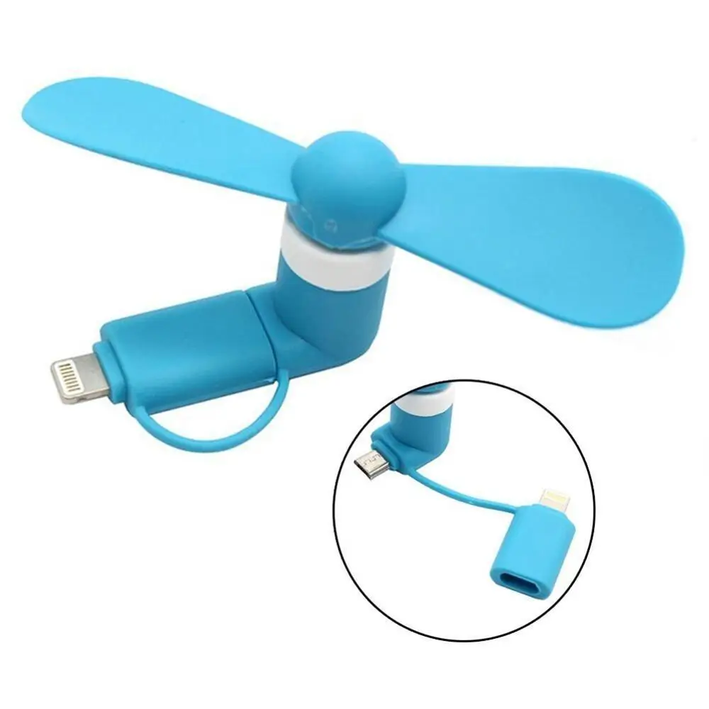 Мини 2 в 1 USB Охлаждающие вентиляторы мобильный телефон USB гаджет Air Cool Fan летний USB ветряная мельница вентилятор для samsung Android - Цвет: Синий