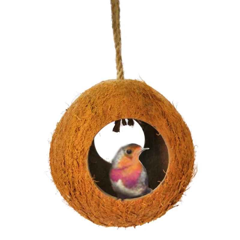 

Bird Parrot Nest Natural Coconut Shell House Cage Feeder Parakeet Birds Squirrel Hamster Toys Lizard Hideout Cave Pet Cage Decor
