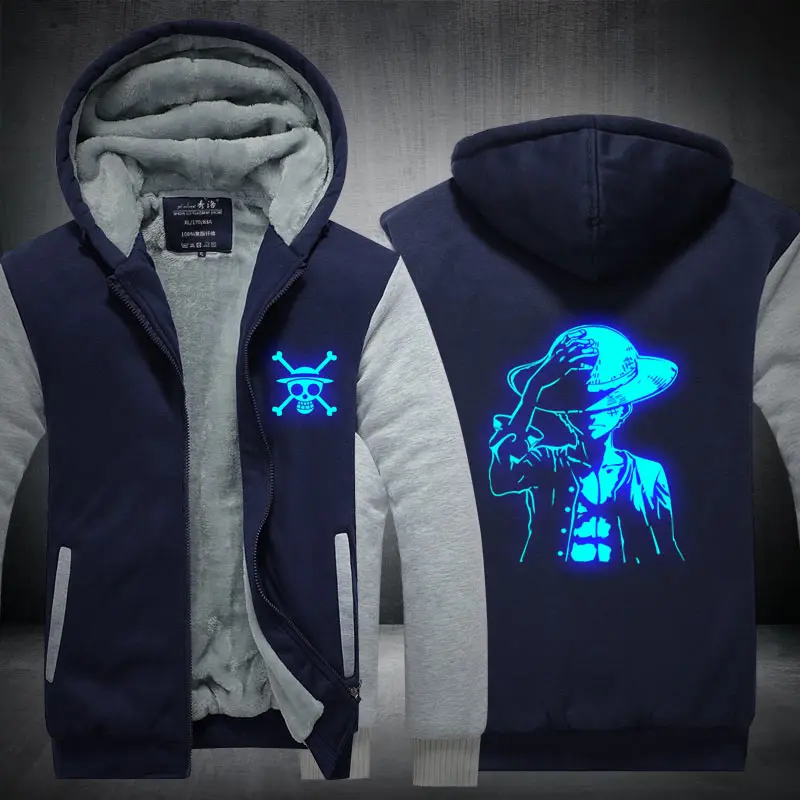 Fans Wear One Piece Winter Hoodie Monkey D. Luffy At Night Zip Up Hoodies 3D Printed Hooded Cosplay Sweatshirts