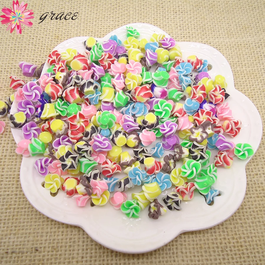 

30pcs/lot 10mm Polymer Clay Fimo Miniature Frangipani Plumeria Flower Beads Supply Diy Earring Bracelet Making Hair Accessories