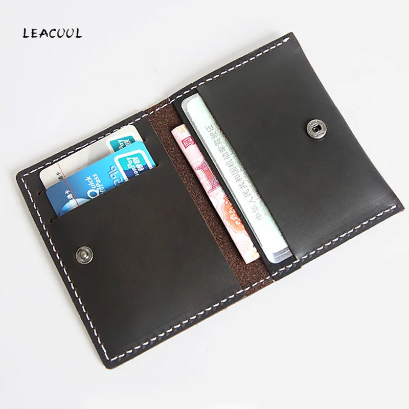 

LEACOOL Vintage Leather Card Wallet Men Credit Card Case Small Card Pack Business Bank Card Holder Thin Convenient Cash Pocket