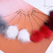 Модные серьги-цепочки золотого цвета, элегантные нежные плюшевые серьги из меха норки с кисточками, серьги для пирсинга из кроличьей шерсти