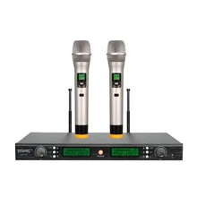 

U100 WIRELESS Microphone Metal construction PRO Karaoke UHF Dual 2 Channel LED System with 2 MIC Fixed Frequency