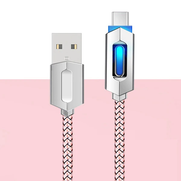 ZRSE светодиодный usb type-C кабель для быстрой зарядки и передачи данных USB C кабель type-C нейлоновый кабель для зарядки мобильных телефонов для Xiaomi samsung huawei Cabo - Цвет: Pink