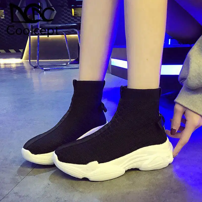 

Coolcept Sneakers Women Breathable Fly Knitting Stretch Shoes For Women Casual Outdoor Thick Bottom Platform Footwear Size 35-39