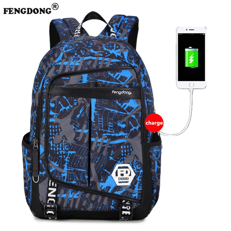 

FENGDONG 2017 New Design USB Charging Men's Backpacks Male Travel for Teenagers Student School Bags Business Laptop Backpack