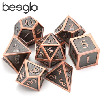 

Battleworn Copper Polyhedral Metal Dice D4 D6 D8 D10(0-9, 00-90) D12 D20 for RPG MTG DnD Table Games Dice Bag Include