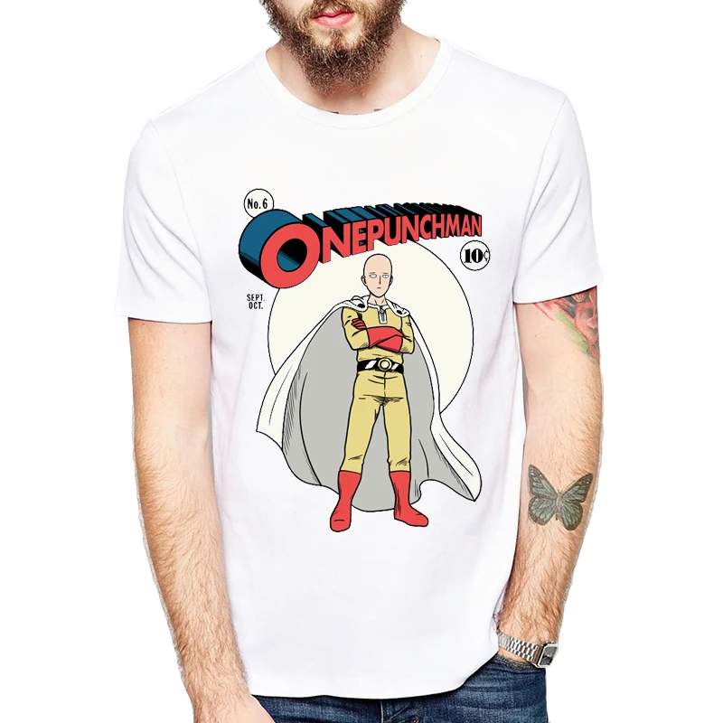 

Men New Fashion Anime T shirt Brand Clothing Hip Hop One punch man Hero Comics Printed Men T Shirt Saitama High Quality T-Shirt