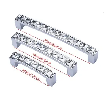 

10Pcs Square Clear Glass Crystal Decorated Rhinestone Handle Pull for Drawer Cupboard Kitchen Shape Stainless Steel Handle Pull