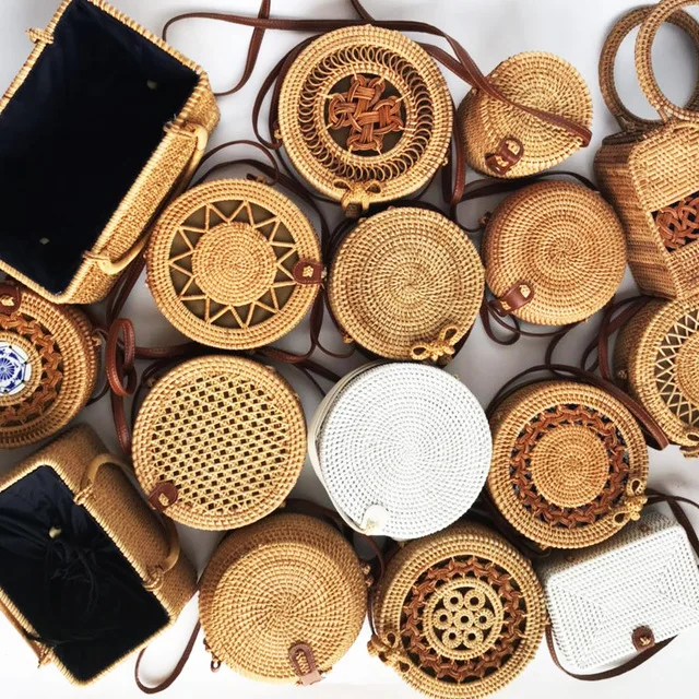  Bali Island Hand Woven Bag Round Bag buckle Rattan Straw Bags Satchel Wind Bohemia Beach Circle Bag - 32833720199