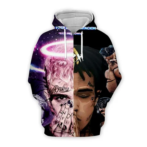 LIL PEEP and XXXTentacion Print 3d Hoodies Sweatshirt Jahseh Dwayne Hip Hop hot singer zipper hoodie Men/women casual pullover - Цвет: Hoodies