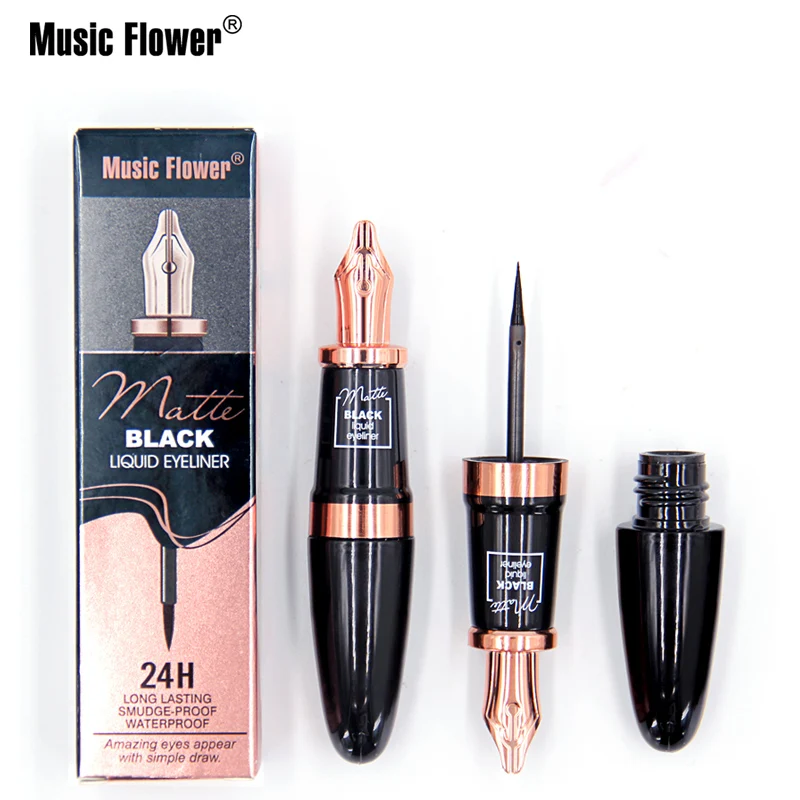 

Music Flower Waterproof Liquid Eyeliner Pen Long-lasting Anti-sweat Anti-oil Quick Dry Black Matte Women Eyeliner Applicator
