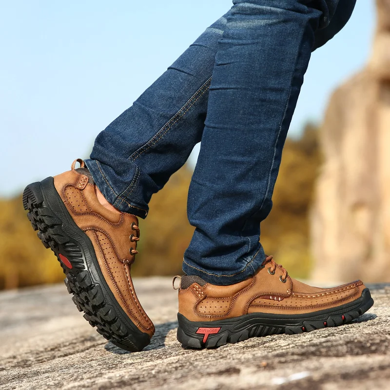 Популярные мужские удобные нескользящие походные ботинки первый слой коровьей кожи кроссовки мужские пропускающие воздух походные ботинки альпинистские ботинки