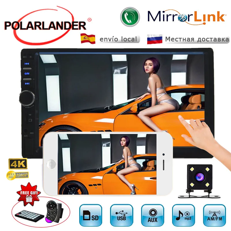 

Universal 170 CCD reversing camera+Car MP3 MP4 car radio Rear Camera touch screen FM Bluetooth USB 2 DIN Mirror Link