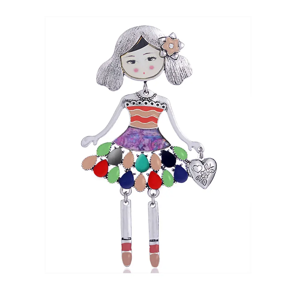 Классическая Брошь для девочек, цветные эмалированные броши "Кукла", булавка для шарфа, свитера, воротника, булавки, аксессуары, металлический сплав, булавка, Нагрудный значок, ювелирное изделие - Окраска металла: color 1