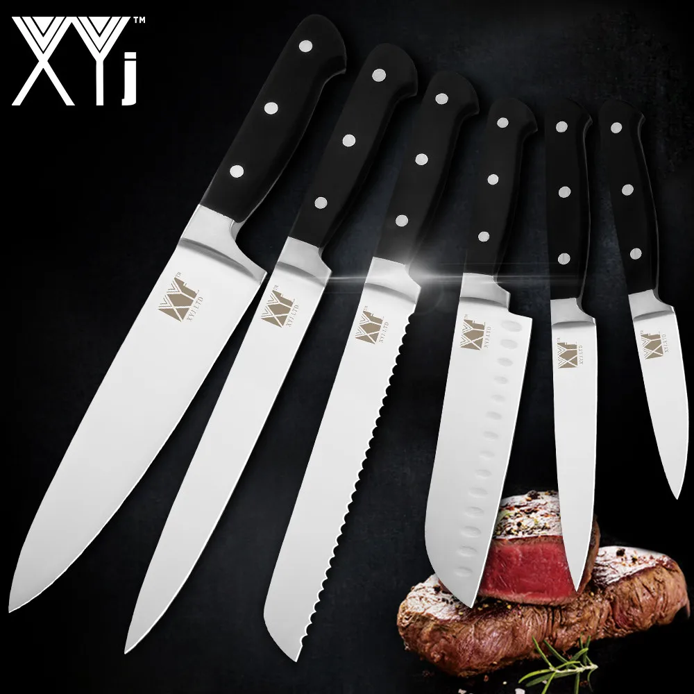 XYj кухонные ножи из нержавеющей стали, нож для очистки овощей Santoku, нож для нарезки хлеба, ножи из нержавеющей стали с ручкой ABS, кухонные инструменты
