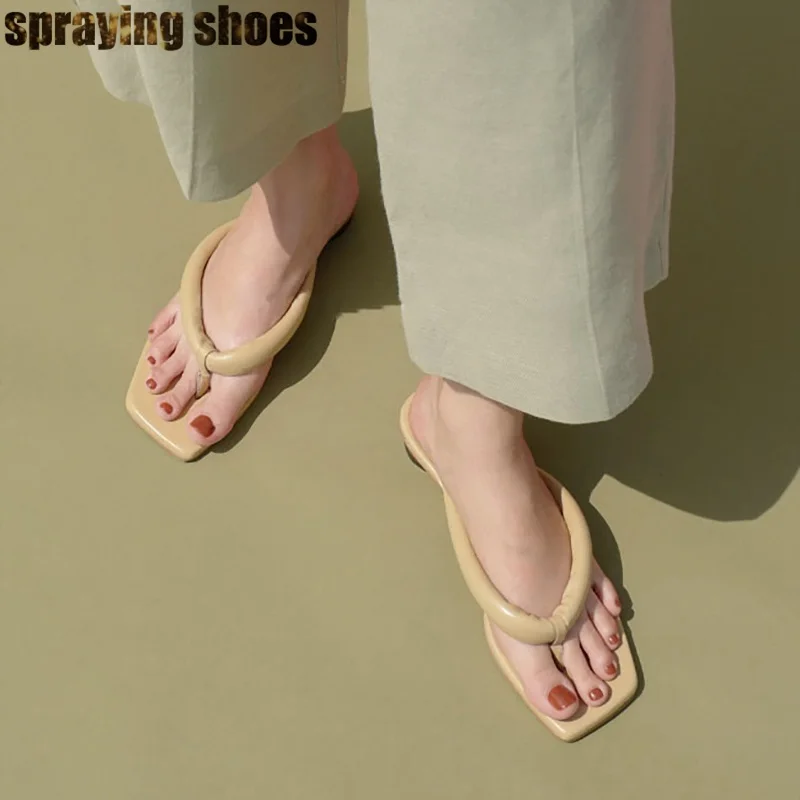

Trendy Women Square Toe Flat Sandals Genuine Leather Summer Slippers Sexy Ladies Flip Flops Beach Sandals Woman 2019