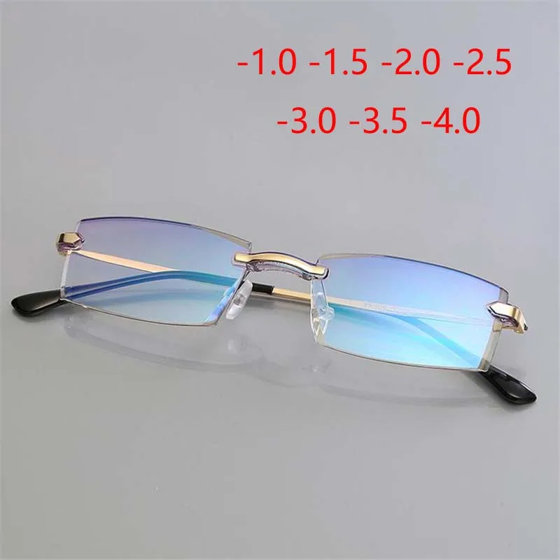 

High-grade Coating Frameless Finished Myopia Glasses Women Anti-blue Light Prescription Eyeglasses -1 -1.5 -2 -2.5 -3 -3.5 -4.0