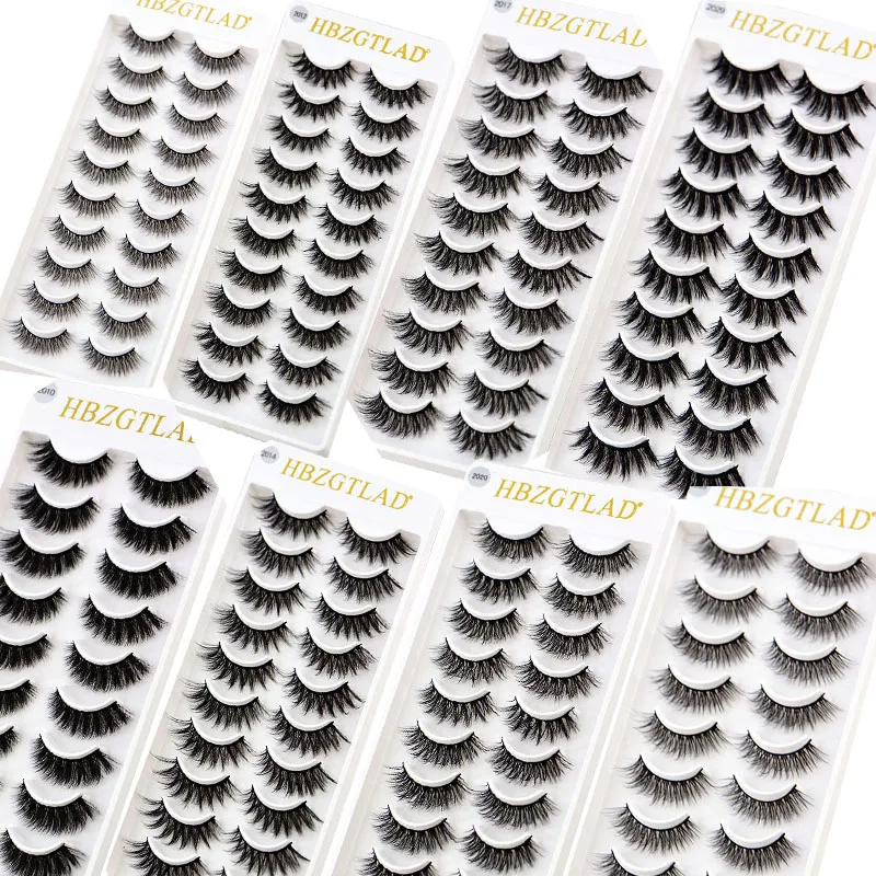 Natural Long Cílios Postiços, 3D Mink Lashes Extension, Lashes Falsos, Maquiagem para Beleza, 10 Pares, 2022 Novo