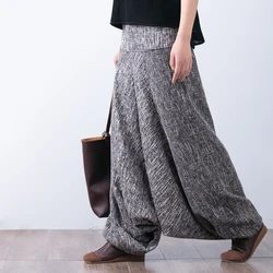 2017 female spring fluid linen casual pants harem pants wide leg pants culottes big crotch pants