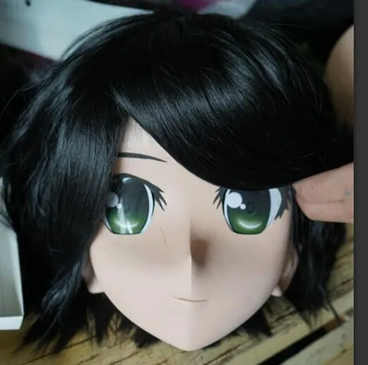 100% Handmade Silicone Full Head Kigurumi Masks Cosplay Japan Anime Crossdresser Kigurumi Mask With WIG and Green Eyes photo