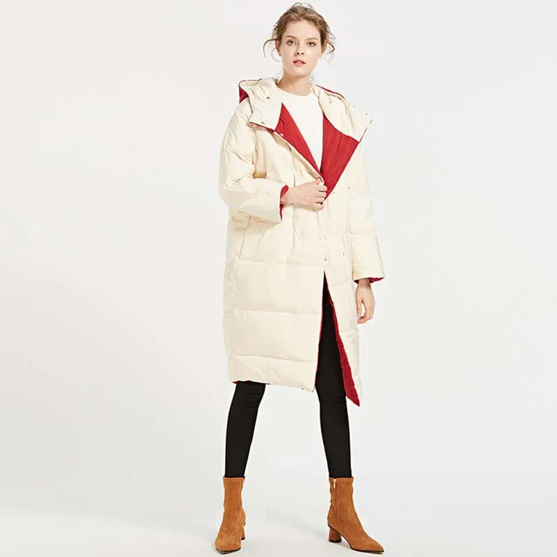 Korean Style 2019 New Winter Jacket Women Long Duck Down Coat Woman with Hooded Double Side Wear Sweet Warm Loose Outwears AO806