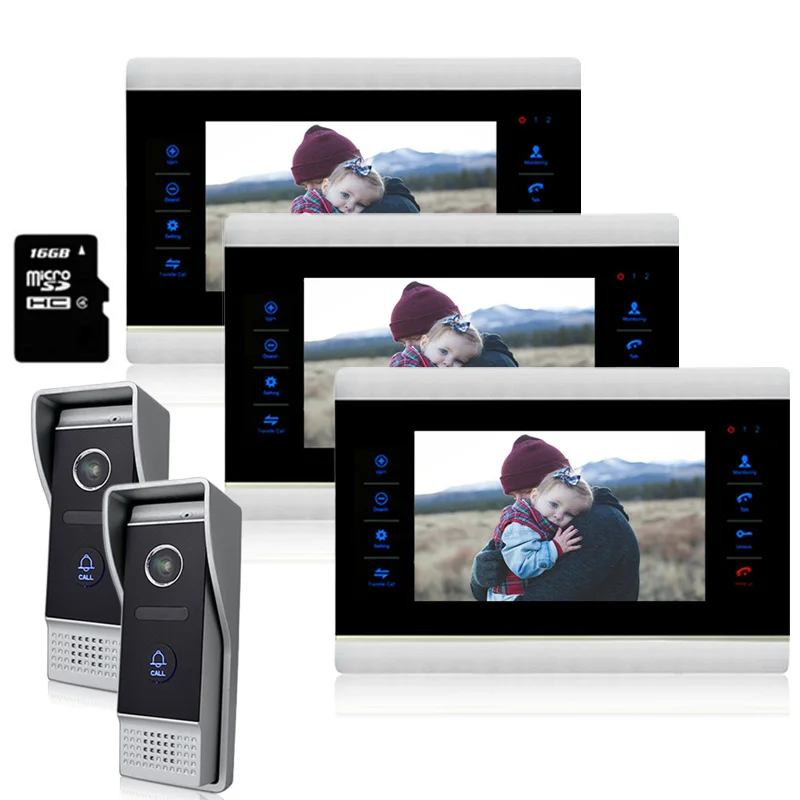 

Homefong Wired 7 inch Color Video Door Phone Intercom Doorbell System indoor Monitor IP 65 Waterfroof 3 Monitors and 2 bells