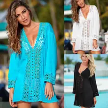 Женское летнее кружевное вязаное бикини с v-образным вырезом, купальный костюм, Пляжное платье, топы