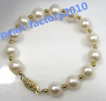 

NATURAL 9-10MM ROUND SOUTH SEA GENUINE WHITE PEARL BRACELET 14K GOLD CLASP 42%