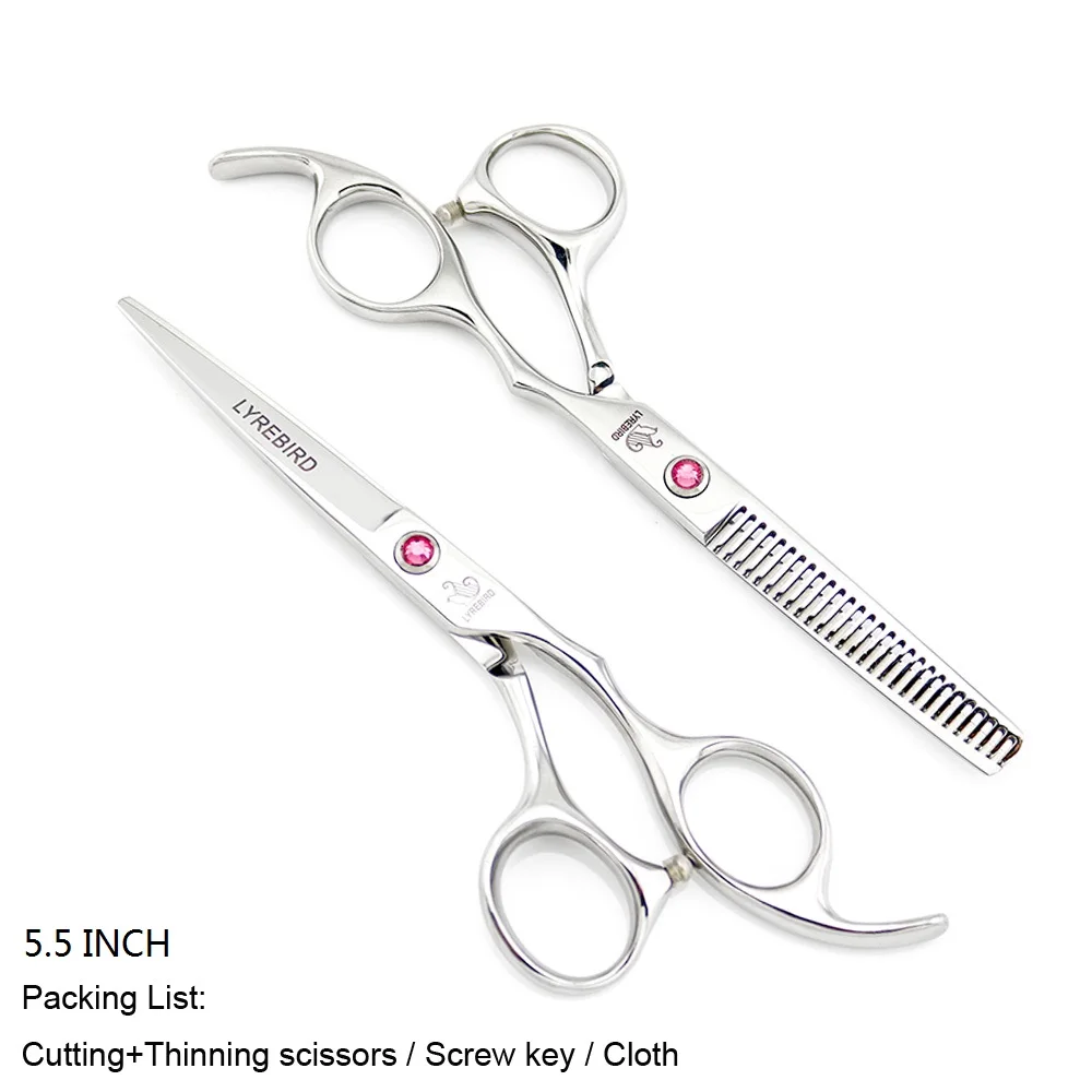 Профессиональные ножницы для волос 5,5 дюймов 6 дюймов розовый камень Япония Стрижка волос филировочные ножницы Подарочная коробка опционально Lyrebird Новинка - Цвет: Set no bag 5.5 INCH