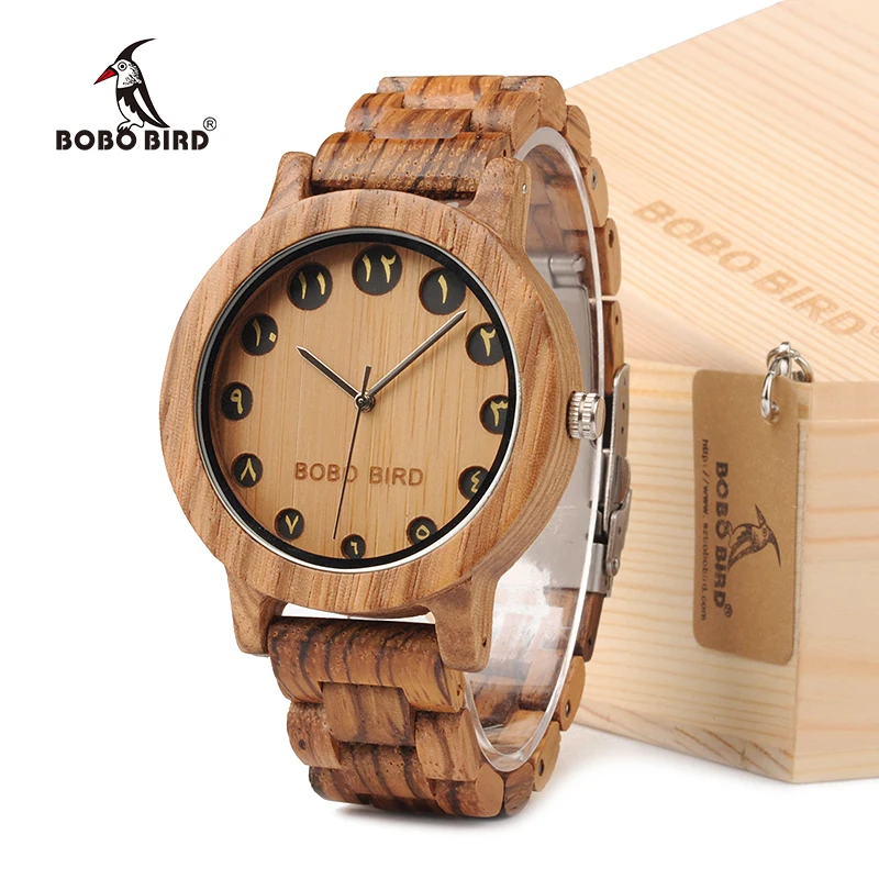 BOBO BIRD EN24 Decent All Wood Men Watches Arabic Numerals Display Bamboo Watch as Gift
