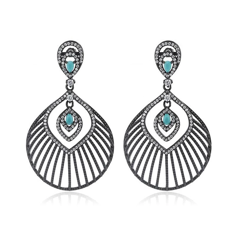 

Ruifan Bohemia Turquoise and Cubic Zirconia Drop Earrings for Women Black Color 925 Sterling Silver Female Party Jewelry YEA158