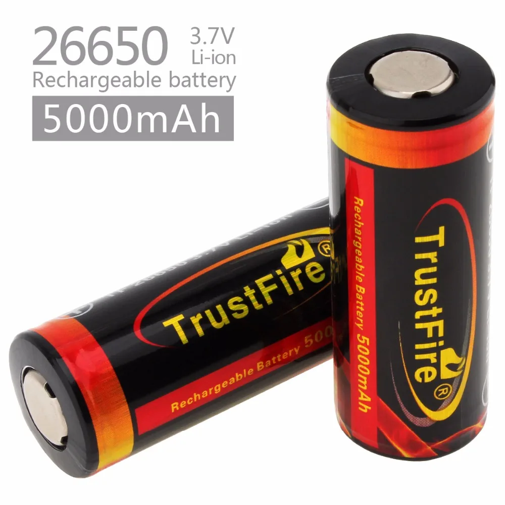 

TrustFire 3.7V 26650 5000mAh Rechargeable Li-ion Battery Bateria with Protected PCB for LED Flashlights Headlamps
