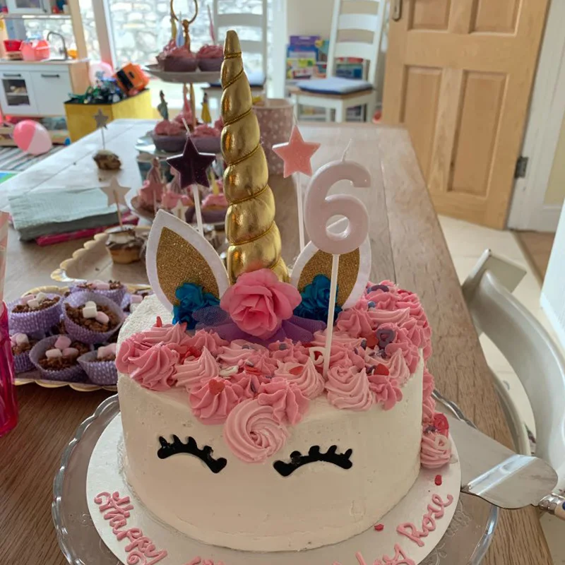 EINHORN Wimper Cake Topper Gold Kuchen Dekoration Babyparty Mädchen Geburtstags 