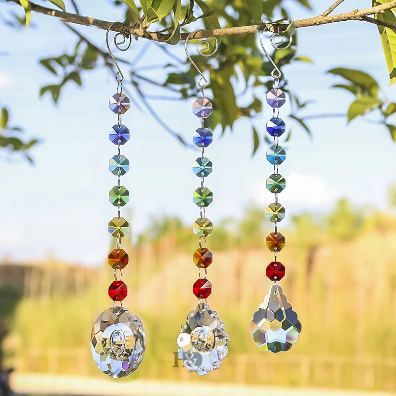 H & D чакра Кристалл 50 мм Suncatcher Радуга чайник Восьмиугольные Подвески