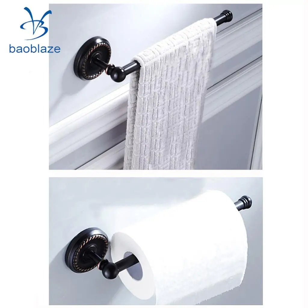 Baoblaze Large Towel Holder Rack, Bath Hanger Hook Wall Mounted Bathroom Black Brass - 1 Line, 2 Line, Round Ring Types Select