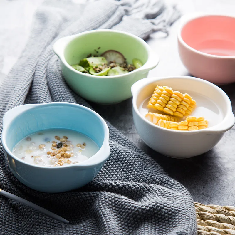 

Ceramic Bowl Colorful Dishes Salad Bowls Rice Ware Steaming Eggs Mold Tableware Solid Noodles Soup Container Children Bowl 1pcs