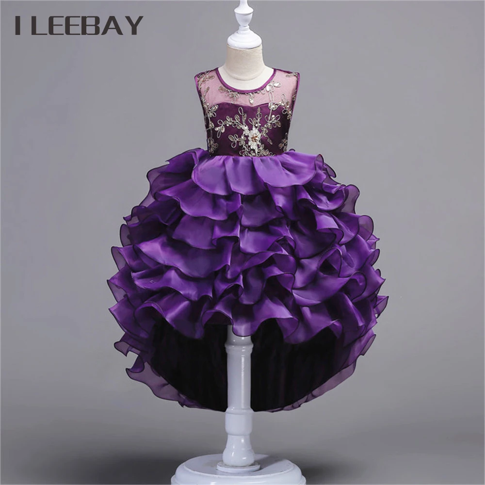 Embroidery Baby Girl Formal Dress Kids Elegant Prom Dresses For Party And Wedding Children Floral Trailing