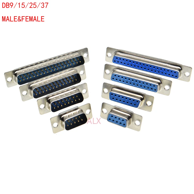 

5Pcs DB9 DB15 DB25 DB37 Hole/Pin Female/Male Blue Welded Connector RS232 serial port socket DB D-SUB adapter 9/15/25/37 pin