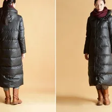 Женский зимний пуховик с капюшоном, теплый зимний длинный пуховик, Женское пальто с длинной молнией