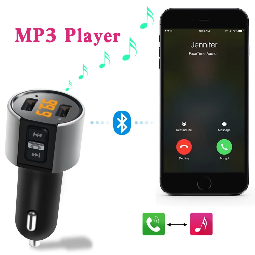 

Bluetooth Car USB Charger FM Transmitter Wireless Radio Adapter MP3 Player 5V 3.4A Dual Port Charging Portable Hands Free Call