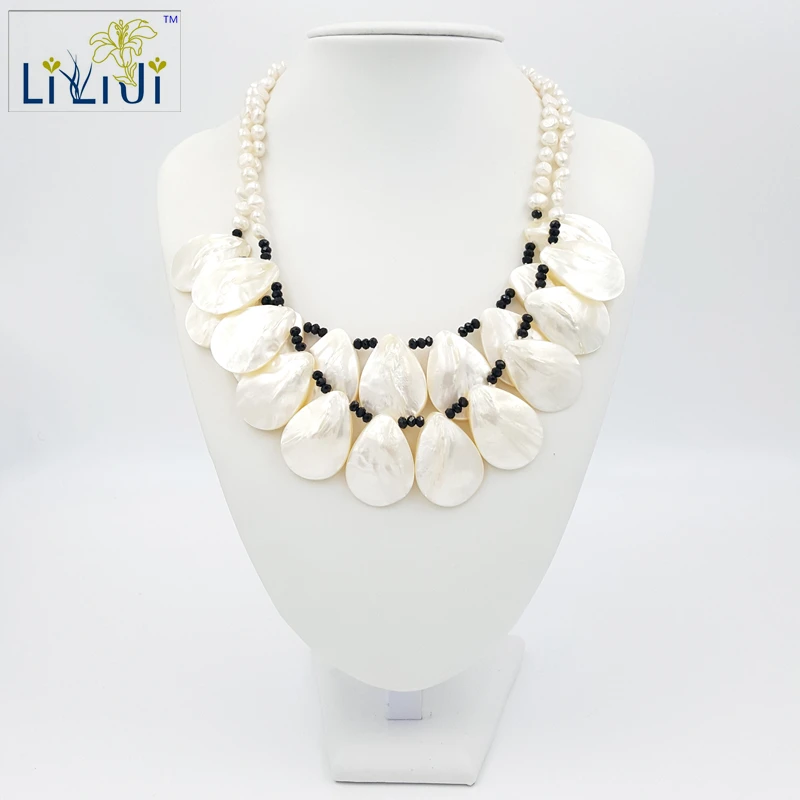 

Natural Stone Shell with Baroque Freshwater Pearl Beads Fashion Jewelry Necklace about 49cm