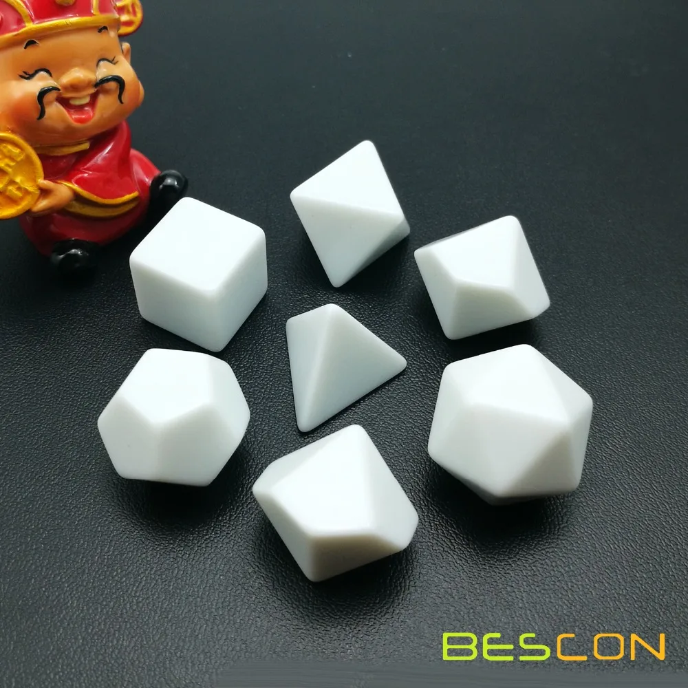 Bescon Blank Polyhedral RPG Dice Set 42pcs Artist Set, Solid Black and White Colors in Complete Set of 7, 3 Sets for Each Color 6