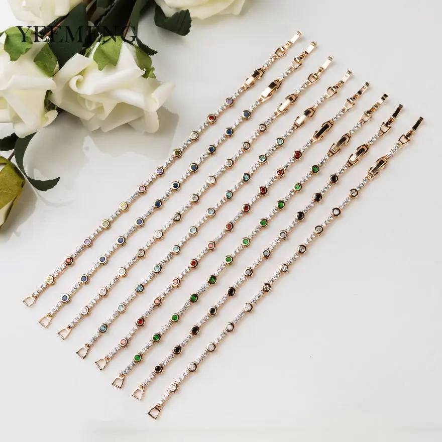 

YEEMENG 7 Colors Luxury Gold Color Bangle Hand Chain Zircon Bangle Strand Bracelets For Women Female Jewelry 2019